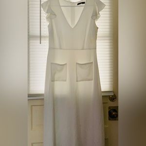 White Flutter Sleeve Midi Dress